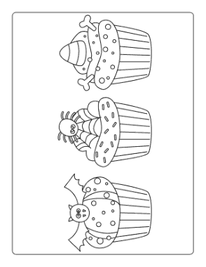 Free Download PDF Books, Halloween Spooky Cupcakes Kids Set 2 Coloring Template