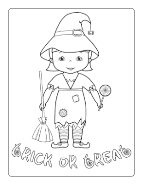 Free Download PDF Books, Halloween Trick Treat Witch Costume Coloring Template