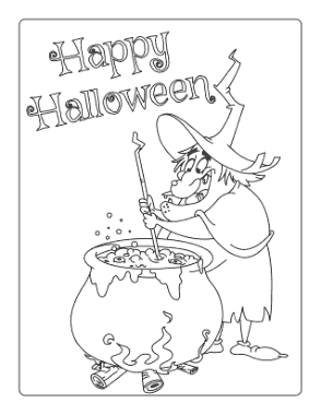 Free Download PDF Books, Halloween Witch Cauldron Stirring Coloring Template