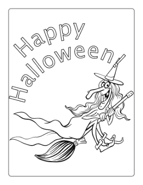 Free Download PDF Books, Halloween Witch On Broom Coloring Template