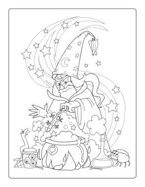 Free Download PDF Books, Halloween Wizard Cauldron Newt Coloring Template