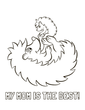 Free Download PDF Books, Mothers Day Best Mom Baby Hedgehogs Cute Coloring Template