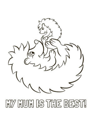 Free Download PDF Books, Mothers Day Best Mum Baby Hedgehogs Cute Coloring Template