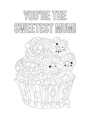 Free Download PDF Books, Mothers Day Cupcake Sweetest Mum Coloring Template