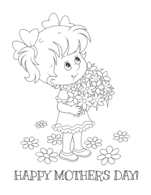 Free Download PDF Books, Mothers Day Cute Girl With Flowers Coloring Template