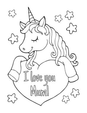 Free Download PDF Books, Mothers Day Cute Unicorn With Heart Mum Coloring Template