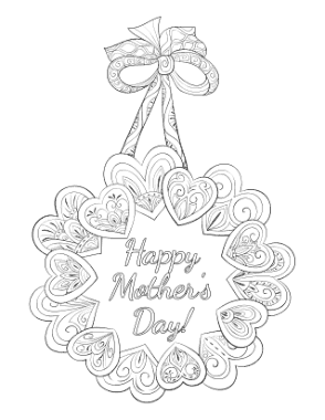 Free Download PDF Books, Mothers Day Heart Doodle Wreath Teens Coloring Template
