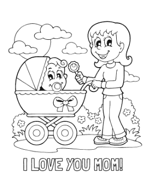 Free Download PDF Books, Mothers Day I Love You Mom Baby Pram Coloring Template