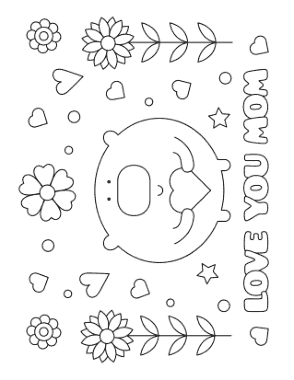 Free Download PDF Books, Mothers Day Love You Mom Flowers Hearts Cute Coloring Template
