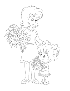 Free Download PDF Books, Mothers Day Mother Daughter Flowers Coloring Template