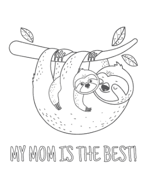 Free Download PDF Books, Mothers Day Sloths Best Mom Coloring Template