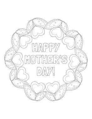 Free Download PDF Books, Mothers Day Tulip Heart Wreath Coloring Template