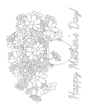 Free Download PDF Books, Mothers Day Vase Of Flowers Coloring Template