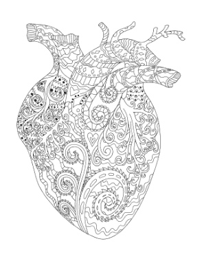 Free Download PDF Books, Heart Anatomical Heart Shaped Doodle for Adults Coloring Template