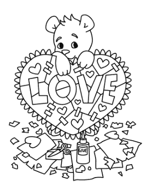 Free Download PDF Books, Heart Cute Bear Valentine Craft Coloring Template