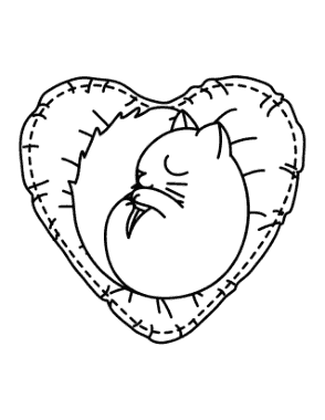 Free Download PDF Books, Heart Cute Cat on Heart Cushion Coloring Template