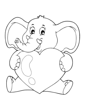 Free Download PDF Books, Heart Cute Elephant Holding Heart Coloring Template