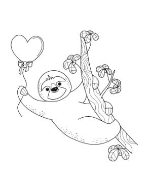 Free Download PDF Books, Heart Cute Sloth Heart Balloon Coloring Template