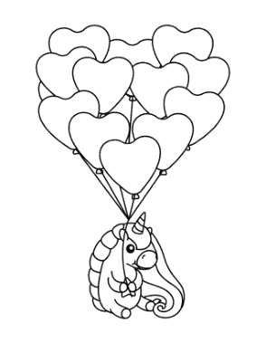 Free Download PDF Books, Heart Cute Unicorn Bunch of Balloons Coloring Template