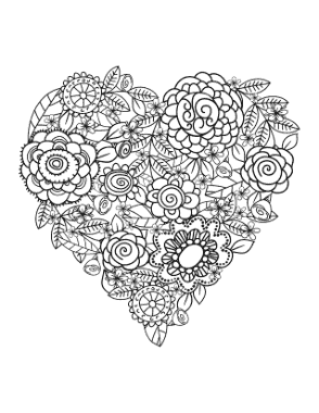 Free Download PDF Books, Heart Flower Doodle for Adults Coloring Template