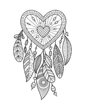 Free Download PDF Books, Heart Intricate Heart Dream Catcher for Adults Coloring Template