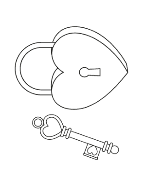 Free Download PDF Books, Heart Key To Heart Lock Coloring Template