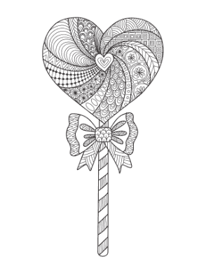 Free Download PDF Books, Heart Lollipop Doodle for Adults Coloring Template