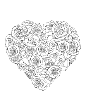 Free Download PDF Books, Heart Made of Roses for Adults Coloring Template