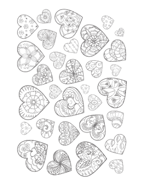 Free Download PDF Books, Heart Mini Hearts Doodle Page Coloring Template