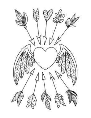 Free Download PDF Books, Heart Winged Heart With Arrows for Adults Coloring Template