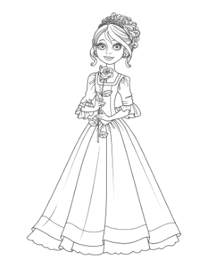 Free Download PDF Books, Princess Cute With Rose Coloring Template