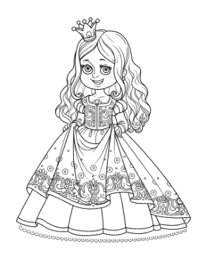 Free Download PDF Books, Princess Frilly Dress Cute Coloring Template