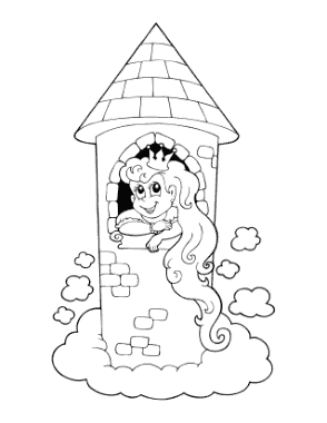 Free Download PDF Books, Princess In Tall Tower Flowing Hair Coloring Template