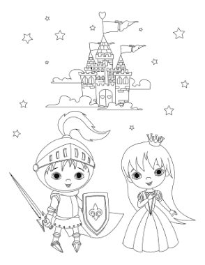 Free Download PDF Books, Princess Knight Princess Castle Coloring Template
