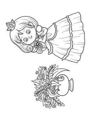 Free Download PDF Books, Princess Picking A Flower Coloring Template