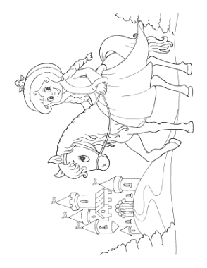 Free Download PDF Books, Princess Riding Horse To Castle Coloring Template