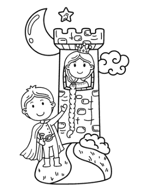 Free Download PDF Books, Princess Tower Long Plait Prince Rapunzel Cartoon Coloring Template