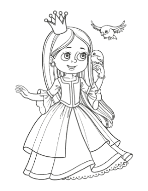 Free Download PDF Books, Princess With Little Birds Coloring Template