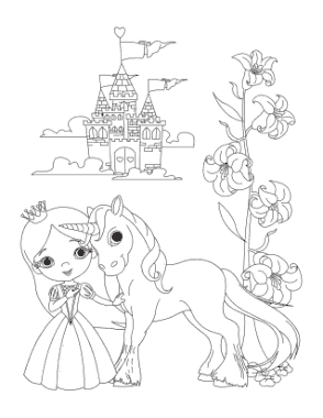 Free Download PDF Books, Unicorn Princess Unicorn Palace Coloring Template