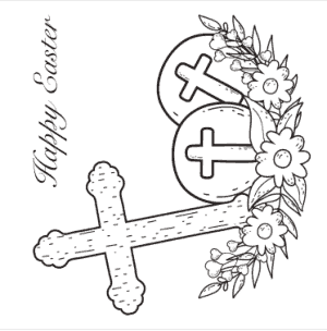 Free Download PDF Books, Easter Cards Coloring Christian Cross Eggs Flowers Template