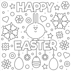 Free Download PDF Books, Easter Cards Coloring Easter Flowers Bunny Template