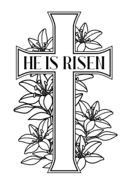 Free Download PDF Books, Easter Cards Coloring He Is Risen Cross Lillies Template