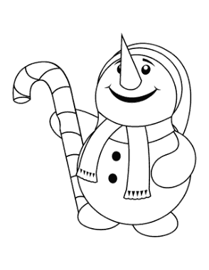Free Download PDF Books, Cute Snowman Looking Upwards Smiling Holding Candy Cane Template