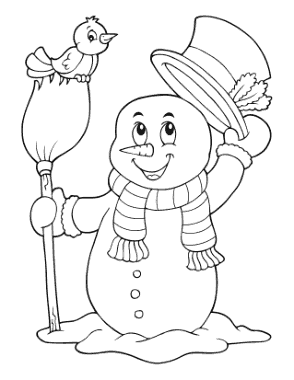 Free Download PDF Books, Snowman With Broom Stick Cute Bird Top Hat Template