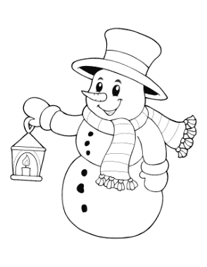 Free Download PDF Books, Snowman With Top Hat Scarf Holding Lantern Template