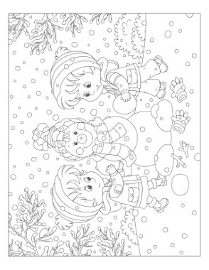 Free Download PDF Books, Winter Children Building Snowman Snowing Template