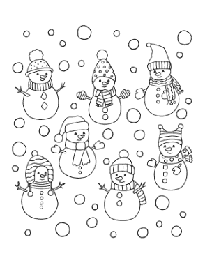 Free Download PDF Books, Winter Cute Snowmen To Color Template