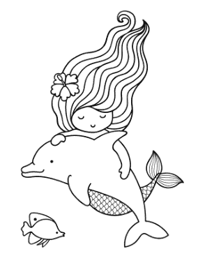 Free Download PDF Books, Mermaid Cartoon Cute With Dolphin Coloring Template