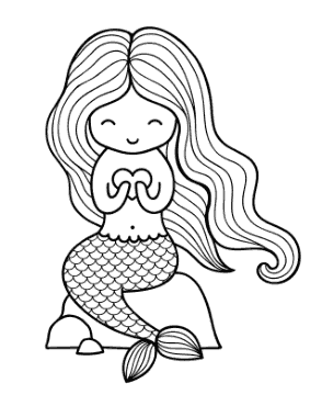 Free Download PDF Books, Mermaid Cartoon On Rock Coloring Template