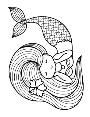 Free Download PDF Books, Mermaid Cute Cartoon Flower Hair Coloring Template
